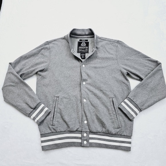 American Rag Jacket Mens Medium Varsity Bomber Fleece Gray Streetwear Casual - Picture 2 of 6
